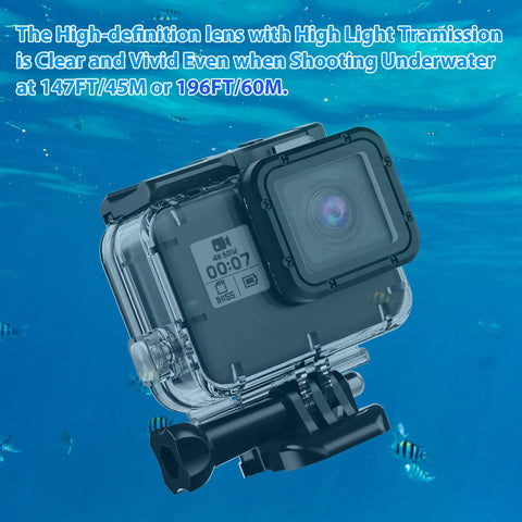 GoPro Hero 7 6 5 Waterproof Housing Case With Touchable Cover Bombproof 196ft 60m Submersible Shell action camera in ocean.