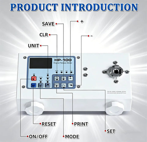 Pro-Grade Digital Torque Meter Gauge For Bottle Cap Testing, 0.004-50 Nm Range, 10 To 160 Millimeter Clamp, High-Precision Torque Tester With Multi-Unit Conversion For QC And DIY Projects, front view controls