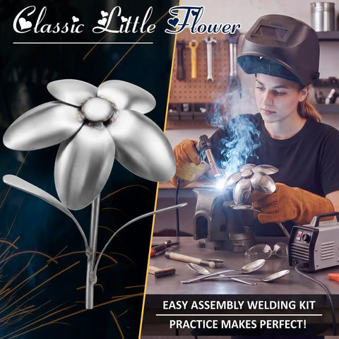 3D Flower Welding Practice Kit Newbie Friendly With 10 Piece Carbon Steel Set used by woman welding spoon flower sculpture