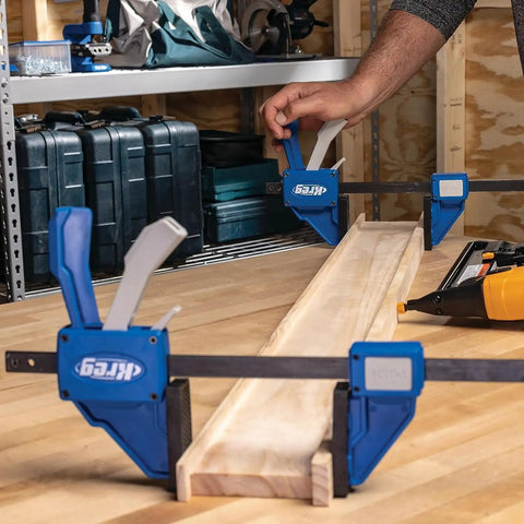 Gnarly Quick Grip Bar Clamps 12 Inch Heavy Duty Woodworking Tool 300 Lb Capacity GripMaxx Tech in use, steady pressure on wood.