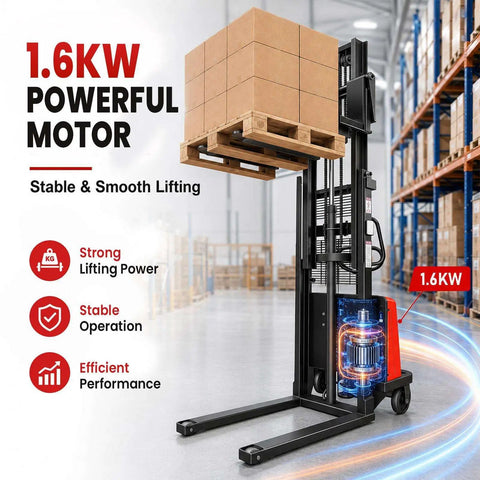 Heavy Duty Straddle Stacker Handles 3,300 Lbs With Semi Electric Lift For Tight Spaces And Tough Jobs Featuring Big Battery Power And Solid Build Quality with 1.6KW motor lifting pallet.