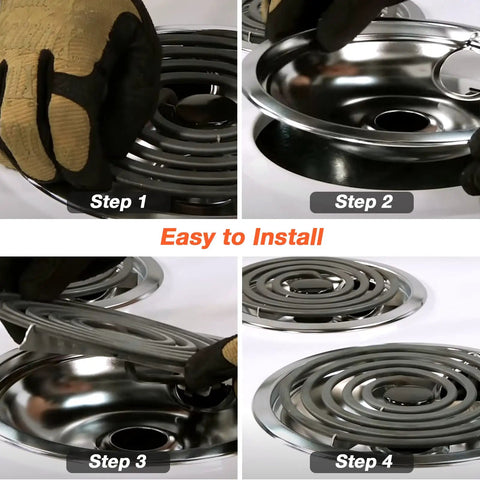 Installation steps for Chrome Range Drip Pans For Electric Stoves Fits GE Hotpoint Kenmore Electric Ranges With Locking Slot