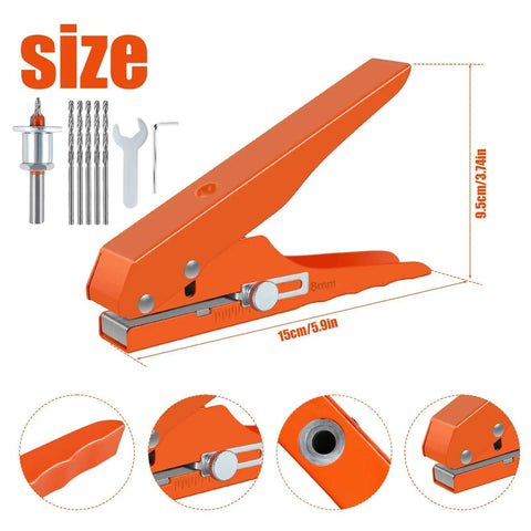 Handheld Single Hole Puncher For Paper And PVC, heavy duty tool, 5/16 inch punch, orange design, with wrench set and edge limiter