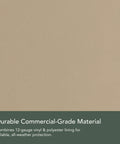 Close-up of durable commercial-grade material for Ping Pong Table Cover For Indoor And Outdoor Use, Heavy Duty Vinyl With Soft Lining, Water Resistant All Weather Protection, Keeps Your Setup Ready To Roll, Elastic Hem And Buckle Straps, Fits 110W X 60D X 30H, Dust Rain Debris Guard, Classic Tan.