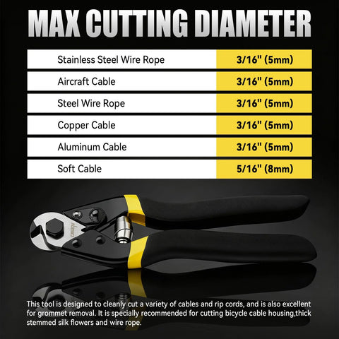 Side view of DISEN heavy-duty wire cutters with chrome-vanadium steel jaws and non-slip black/yellow grip