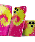 Full Body Skin Decal Wrap Kit For iPhone 11 Spiral Tie Dye V2 showing vibrant colors and precise fit, bubble free application.