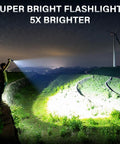 Person using Beastly Bright USB C Rechargeable Flashlight 99000 Lumens Zoomable Tactical Light at night, illuminating a path.