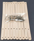 Ten Pack Of One Half Inch Natural Vegetable Tanned Leather Keychain Blanks Ready For Custom Stamping And Tooling with polished split rings.