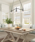 Farmhouse Chandelier Hanging Light Fixture In Rustic Black Metal With Three Bowl Shaped Clear Glass Shades, Adjustable Chains