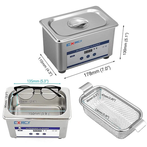0.8L Ultrasonic Jewelry Cleaner Pro Grade Machine For Jewelry, Eyeglasses, Dental Instruments, Rings, Watches, Diamonds And Circuit Boards, Safe Stainless Steel Tank For Home Or Shop Cleaning with eyeglasses.