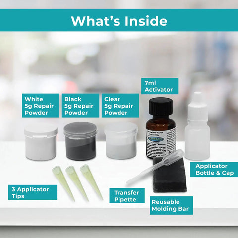 DIY Plastic Repair Kit For Cracks And Breaks Fix Plastic Fiberglass Wood And More With Pro Grade Bond Mini Master Kit contents display