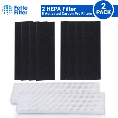 Top Notch True HEPA H13 Replacement Filters For AeraMax 90 100 DX5 DB5, 2 HEPA filters and 8 carbon pre-filters on display