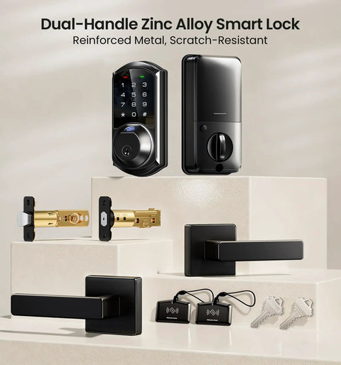 Slick Fingerprint Smart Lock With Heavy Duty Zinc Alloy Handles And Auto Lock App Control Delivering Hassle Free Zero Key Stress Matte Black Finish That Brings Top Shelf Security Straight To Your Door