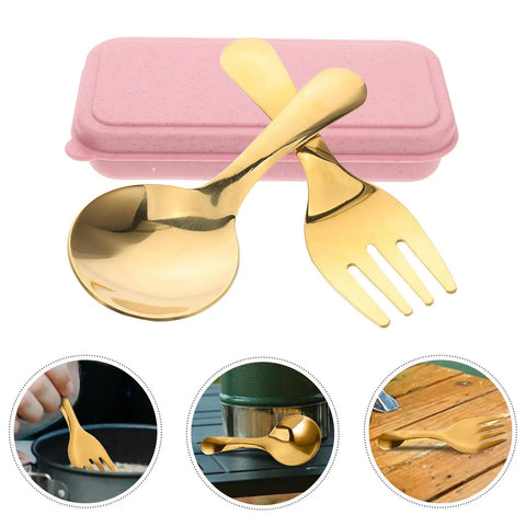 Portable Stainless Steel Picnic Cutlery Set With Organizer Reusable Fork And Spoon Travel Tableware Kit in Pink Carry Case
