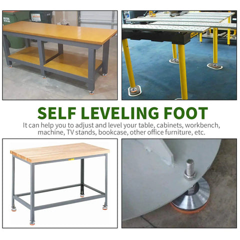 4 Pack M12 Adjustable Leg Levelers Feet For Heavy Duty Furniture, Workbenches And Machines, Self Leveling, No Slip, 625 Lb Per Leg, 68mm Tall, 56mm Base, Carbon Steel, Orange