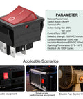 Rocker Switch On Off DPST 4 Terminals With Red Indicator Light 16A 250VAC Weatherproof Cover For Heavy Duty Power Control In Harsh Environments