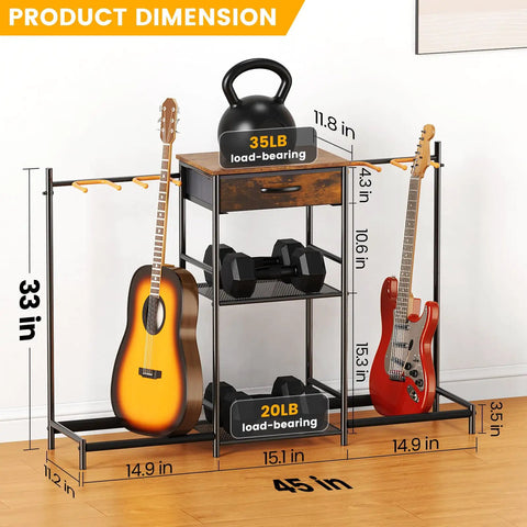 Floor Guitar Stand With 4 Holders And 3 Tiers, Go To Multi Guitar Rack For Electric Bass And Acoustic Guitars, front view