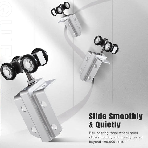 Ball bearing roller system for Exterior Sliding Barn Door Hardware Kit 10 Ft Box Rail Track with 450 lb capacity.