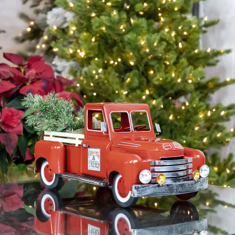 Red Metal Christmas Pickup Truck Outdoor Decor With Tree In Bed Totally Lit Powder Coated Weatherproof Metal Construction on display