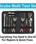 Deluxe Pro Grade Scuba Diving Tool Kit With Nylon Zip Case All In One Repair Set showing tools for regulator maintenance.