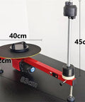 Heavy Duty Electric Pallet Stretch Film Dispenser Shrink Wrap Holder With Auxiliary Turntable dimensions and components overview.
