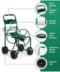 Heavy Duty Garden Hose Reel Cart With Four PU Wheels And Storage Basket Holds Up To 300 Ft Of 5/8 Inch Hose detailed features
