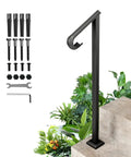 Heavy Duty Outdoor Stair Handrail For One To Two Steps, 38 Inch Wrought Iron Single Post, Rustproof Black Stair Railing Kit with tools