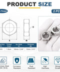 Top Shelf 304 Stainless Steel Hex Nuts 2 Pack M16x1.5mm Fine Thread Lock Fasteners product size diagram with detailed measurements.