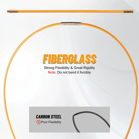 22 Foot Fiberglass Wire Fishing Kit Pro Grade With Fish Tape And Wire Puller For Through Wall Installations Attics Crawl Spaces And Ceilings Includes Attachments For Cable HDMI Network Wires And Other Home Wiring Projects, fiberglass rod shown curved