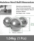 Rock Solid 304 Stainless Steel Balls Extra Large Precision Bearing Spheres 50Mm To 100Mm Shop Grade Industrial Metal Orbs showing dimensions and polished finish.