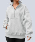Women's Quarter Zip Oversized Fleece Pullover Hoodie Sweatshirt Mock Neck Sweater For Fall, Gray, Size M.