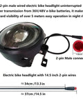 Front Headlight For E Bike With 2 Pin Male Waterproof Connector High Bright Led Bulb For Fat Tire Mountain Bikes 6 To 60V Compatible Sturdy