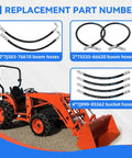 Front Loader Hydraulic Hose Kit For Boom And Bucket Cylinders, Beefed-Up Heavy Duty Replacement Set 7J303-76610, 75535-66620, 7J999-95562 Fits LA350A LA401 LA402 LA402-1 With Durable Hoses For Smooth Operation displayed with replacement part numbers and tractor