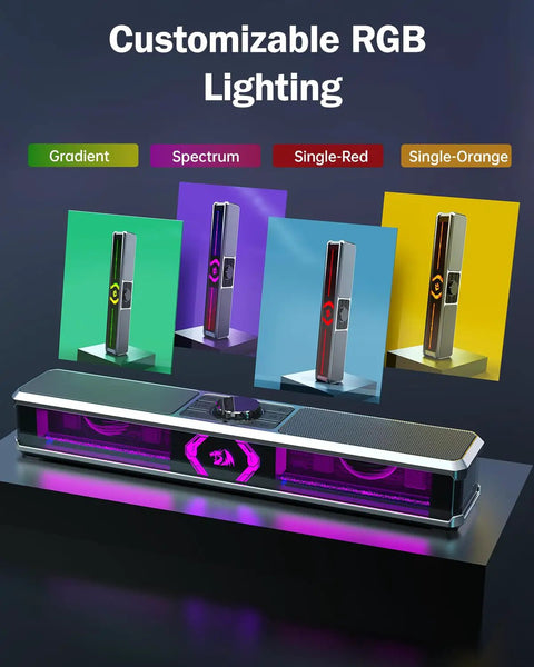 Wireless Bluetooth PC Speakers Soundbar For Desktop Laptop Monitor USB Powered Stereo Desktop Speaker System For Computer Tablet Phone Easy Plug And Play Setup GS524 with customizable RGB lighting options.