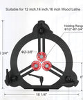 Pro Grade Woodturning Steady Rest For 12 14 And 16 Inch Lathe Swing 3 Point Adjustable Woodworking Stabilizer dimensions shown
