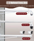 Extendable Outdoor Security Camera Pole Mount 4ft-6.6ft, Universal Bracket For Surveillance Cameras, showing 3 optional cross arms