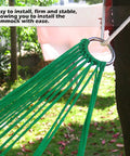 Durable Nylon Hanging Hammock For Outdoor Camping And Chill Lightweight Yet Strong Sleeping Net Bed Easy Quick Setup High Strength Rope Hammock Green Color tied to tree