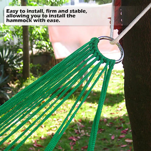 Durable Nylon Hanging Hammock For Outdoor Camping And Chill Lightweight Yet Strong Sleeping Net Bed Easy Quick Setup High Strength Rope Hammock Green Color tied to tree