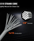 One Eighth Inch 500 Ft Stainless Steel Wire Rope Cable 316 Marine Grade Braided Aircraft Cable 1x19 detail view