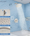 8 Inch Round Rain Shower Head Set With Stainless Steel Single Handle Trim Kit, Wall Mount Bath System, brushed nickel finish