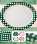 48 Pack Camp Gingham Paper Plates 10 By 12 Inches Large Picnic Style Plaid Plates in green pattern close-up view
