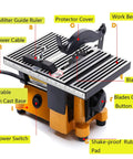 Compact 4 Inch Mini Table Saw For DIY Hobbyists Portable Cutting Tool With Three Blades Ideal For Wood Model Making Craft Projects And Small Cuts In Metal Ceramic Tile And Glass Not For Steel Or Iron Stepless Speed Control front view
