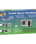 UnderAire Crawlspace Ventilator Fan packaging with model details, 110 and 220 CFM options, reducing moisture and mold in crawl spaces.
