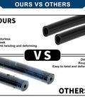 Comparison of Beefy Silicone Vacuum Hose High Temp Automotive Vacuum Line Three Point Three Feet Long Twelve Millimeter Inner Diameter Three Point Five Millimeter Thick Black versus competitor hose, highlighting sleek and odorless features.