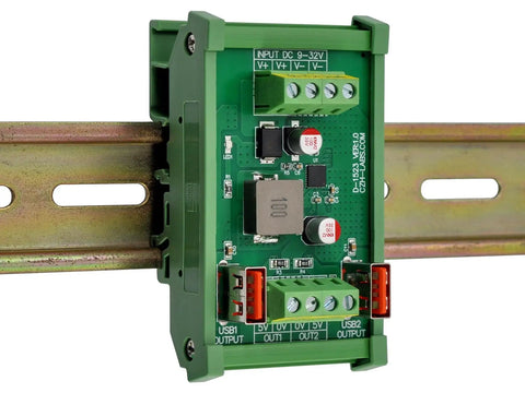 USB DC5V Buck Converter for DIN Rail Mounting Dual 5V Outputs Up To 2.4A Each Or Single 4.8A 8.5 To 32V Input BC1.2 DCP Protocol