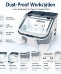 Zhenyuwang Desktop Dental Dust Collector with Bright 3 Sided Shadow Free Led Lights, featuring tempered glass and ergonomic supports.