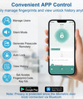 App control screen for Fingerprint Smart Door Lock With Keypad For Keyless Entry 4 In 1 Knob displaying lock status and settings.