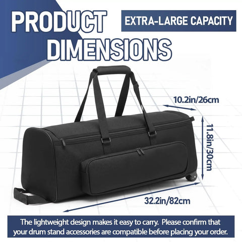 Badass 32 Inch Rolling Drum Hardware Duffle Bag With Smooth Wheels And Slamming Padding For Cymbal Stands Pedals Plus Side Pockets For Dope Gear Ready To Rock with dimensions 32.2x10.2x11.8 in