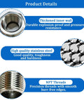 Two Pack Stainless Steel Bushing One To Three Quarter Inch NPT Reducer One Inch Male To Three Quarter Inch Female Hex Pipe Fitting Set For Quick Hose And Tube Connections Beefy Heavy Duty Leak Free Easy Fit. Stainless steel NPT threads close-up