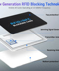 Exploded view of a Five Pack RFID Blocker Cards For Wallets Protect All Contactless Cards From Scanning NFC Debit Credit Passport Protection Slim Wallet Friendly Black Fits In Any Pocket showing layers and components.